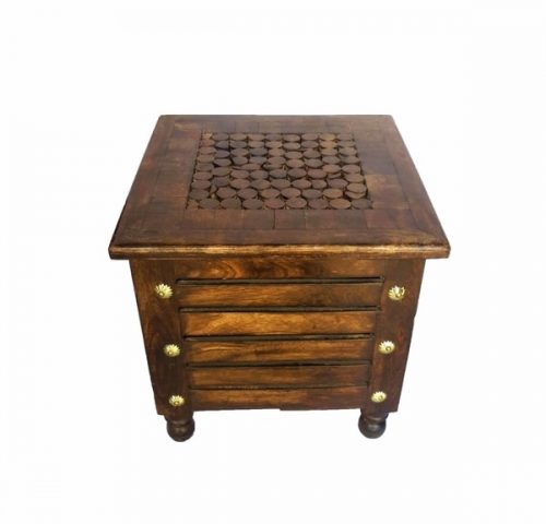 Wooden Carved Stool Cum Storage Box WCSSB03