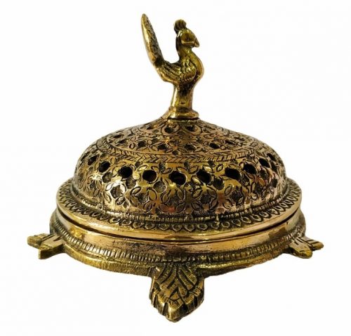 Brass Peacock Incense Holder on a 3 Legged Tortoise Stand BPIH3LTS01